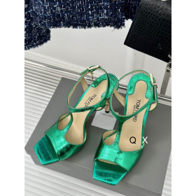 Tom Ford 10.5cm Metal Chain Stamped Crocodile Leather Angelina Sandal In Green