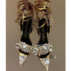 Tom Ford Inspired Chunky Rhinestone Metallic Sandals In Gold