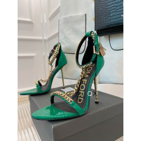 Tom Ford Patent Leather Chain Point-Toe Ankle-Strap Sandals In Green