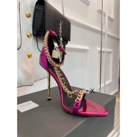 Tom Ford Patent Leather Chain Point-Toe Ankle-Strap Sandals In Rose Red