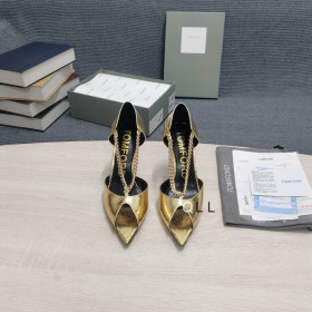 Tom Ford Snake Print Metal Open Toe Pumps In Gold