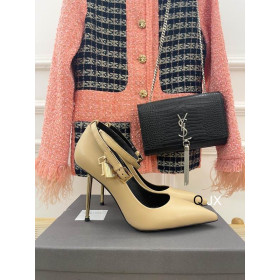 Tom Ford Leather Padlock Ankle Wrap Pointed Toe Pumps In Apricot