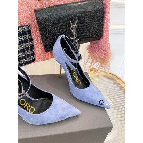 Tom Ford Velvet Padlock Ankle Wrap Pointed Toe Pumps In Blue