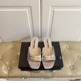 Tom Ford Lizard Logo-Plaque Flat Sandal In Silver