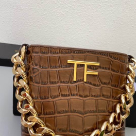 Tom Ford Thick Chain Crocodile Pattern Underarm Bag In Brown