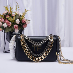 Tom Ford Gold Silver Chain full leather Shoulder Bag Purse Leather In Black 