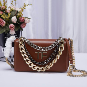 Tom Ford Gold Silver Chain full leather Shoulder Bag Purse Leather In Brown 