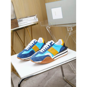 Tom Ford Suede Technical Fabric James Sneaker In Blue/Brown 018