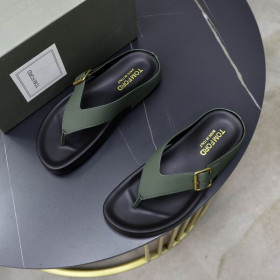 Tom Ford Men's Leather Fabulous Palm Slippers In Green
