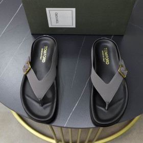 Tom Ford Men's Leather Fabulous Palm Slippers In Grey