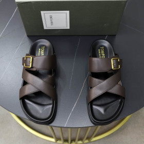Tom Ford Men's Leather Slippers In Brown