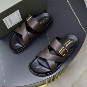 Tom Ford Men's Leather Slippers In Brown