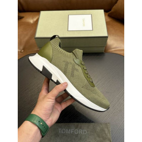 Tom Ford Mesh Lace-Up Low Sneakers In Army Green