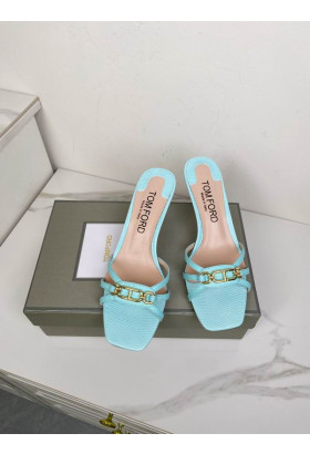 Tom Ford Laminated Printed Lizard High Heel Whitney Slide In Blue