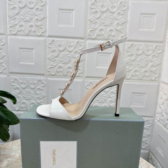 Tom Ford 10.5 cm Cadeia de T-Pulseira de Crocodilo em Relevo Sandália Em Branco