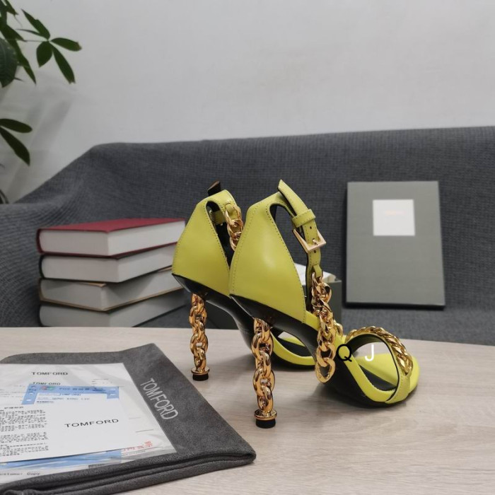 Tom Ford Couro Corrente De Metal Pontiagudo Sandália Em Amarelo
