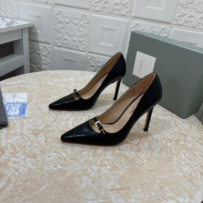 Tom Ford 10.5 cm Crocodilo de Impressão Apontou Toe Salto Alto Preto