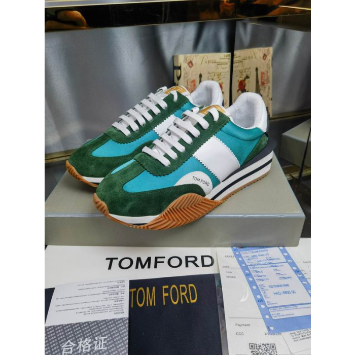 Tom Ford, Camurça, Tecido Técnico James Sapatilha Verde/Azul 047