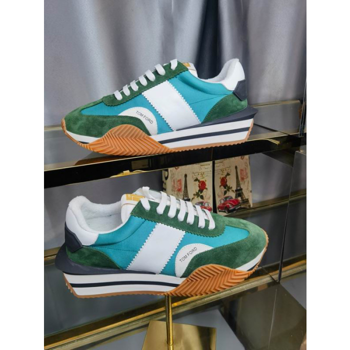 Tom Ford, Camurça, Tecido Técnico James Sapatilha Verde/Azul 047