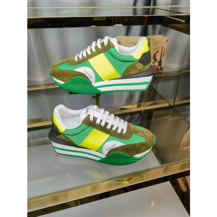 Tom Ford, Camurça, Tecido Técnico James Sapatilha Verde/Amarelo 011