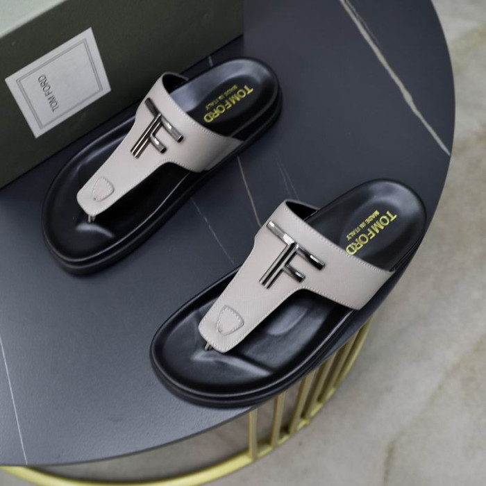 Tom Ford Homens do Couro Flip-Flops Em White02