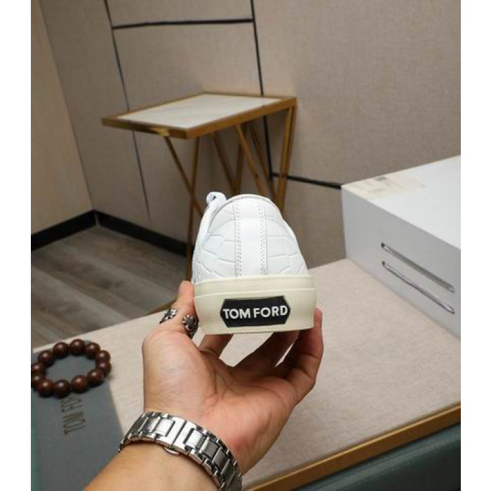 Tom Ford Crocodilo Cambridge Lace-Up De Baixo Sneaker Em Branco