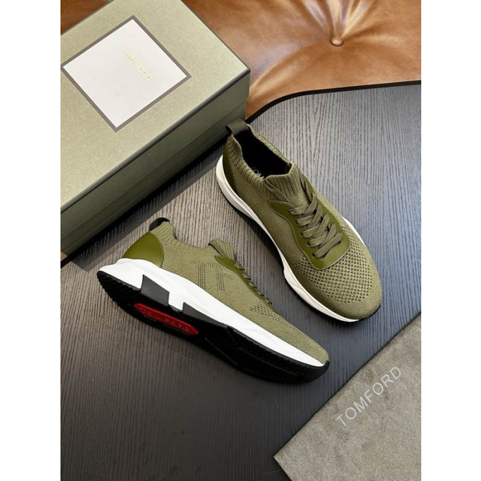 Tom Ford Malha Lace-Up De Baixa Tênis Verde Do Exército