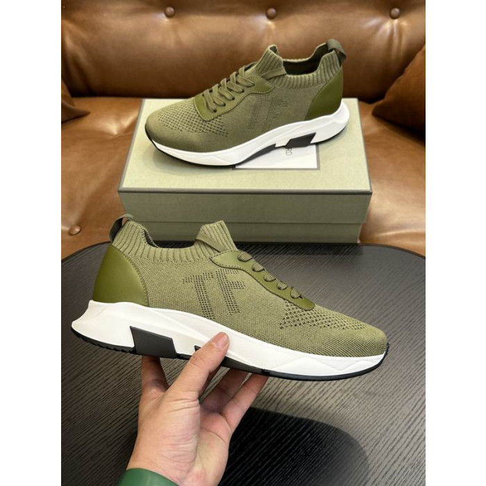 Tom Ford Malha Lace-Up De Baixa Tênis Verde Do Exército
