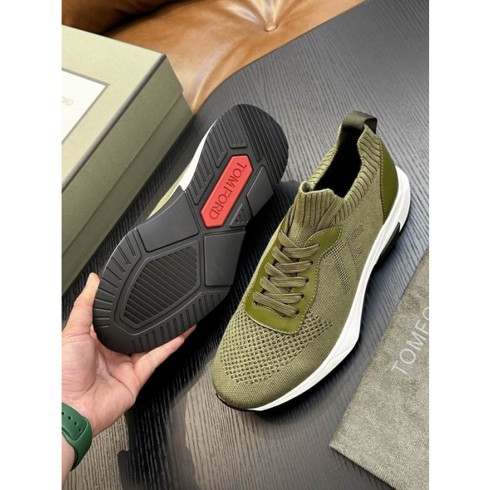 Tom Ford Malha Lace-Up De Baixa Tênis Verde Do Exército