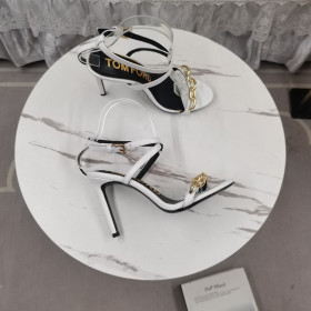Tom Ford 10.5 cm de Couro Corrente de Ouro Sandália Em Branco