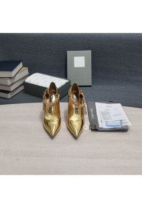 Tom Ford Patente De Couro, Corrente De Metal Apontou Salto Alto Em Ouro