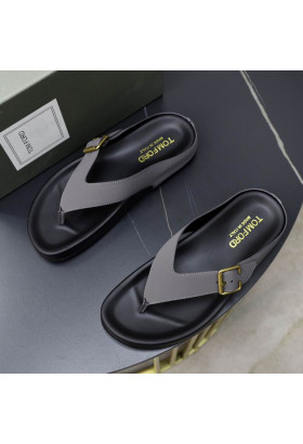 Tom Ford Homens de Couro Fabuloso Palma Chinelos de quarto, No Cinza