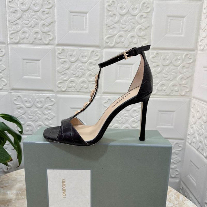 Tom Ford 10.5 cm Lánc T-Szíj Krokodil-Dombornyomott Szandál Fekete