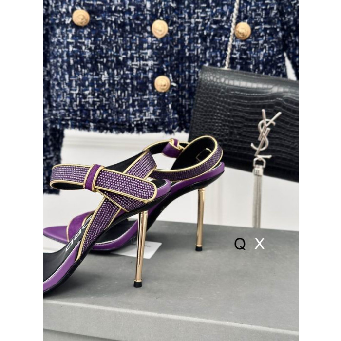Tom Ford 10cm Bársony Aszimmetrikus Kristály Szandál A Purple04