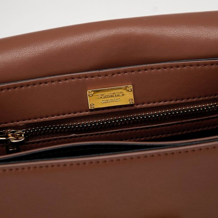 Tom Ford Bőr, Arany Logó Csat Mini Váll Táska, Barna 