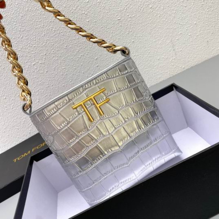Tom Ford Vastag Lánc Krokodil Minta Hónalj Táska Ezüst