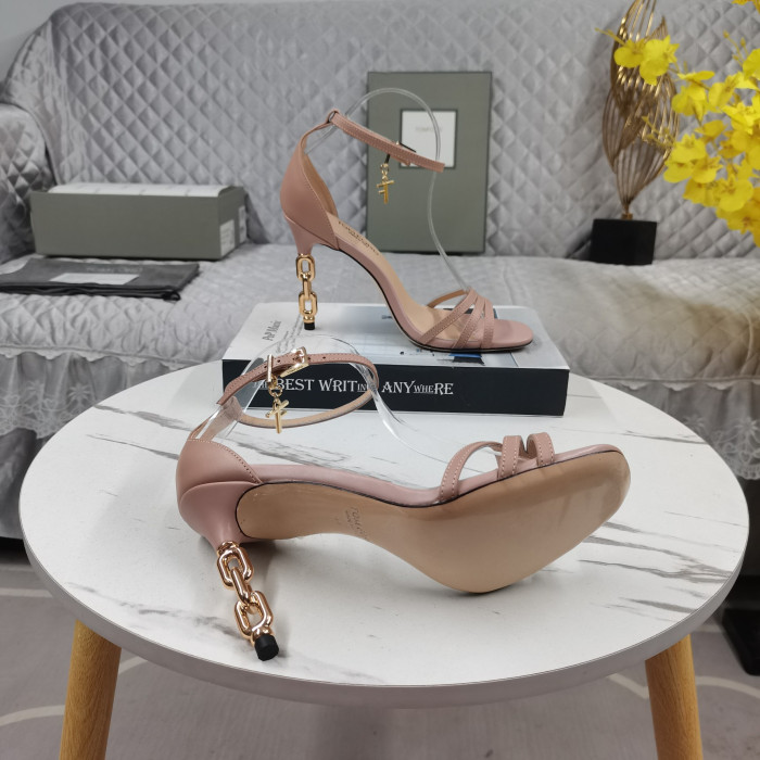 Tom Ford 10,5 cm-es Bőr Fém Lánc Magas Sarkú Szandál Rózsaszín