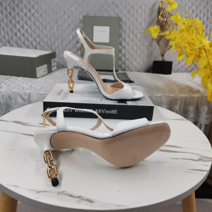 Tom Ford 10.5 cm Kígyóbőr Arany Fém Lánc Angelina Szandál Fehér