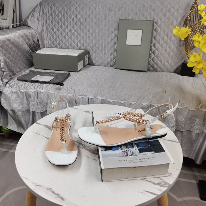 Tom Ford Zenith Lánc-Megszépült Gyík-Hatás, Bőr Slingback Szandál Fehér