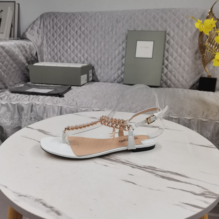 Tom Ford Zenith Lánc-Megszépült Gyík-Hatás, Bőr Slingback Szandál Fehér