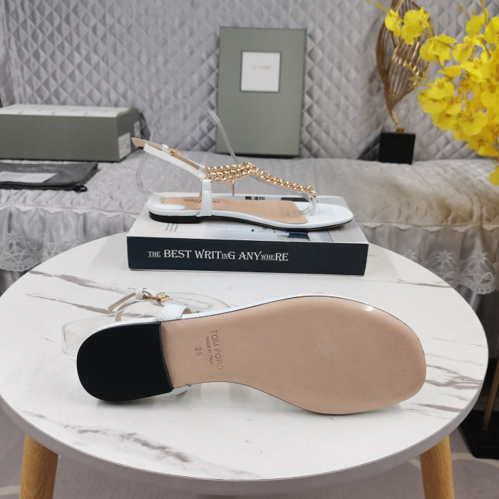 Tom Ford Zenith Lánc-Megszépült Gyík-Hatás, Bőr Slingback Szandál Fehér