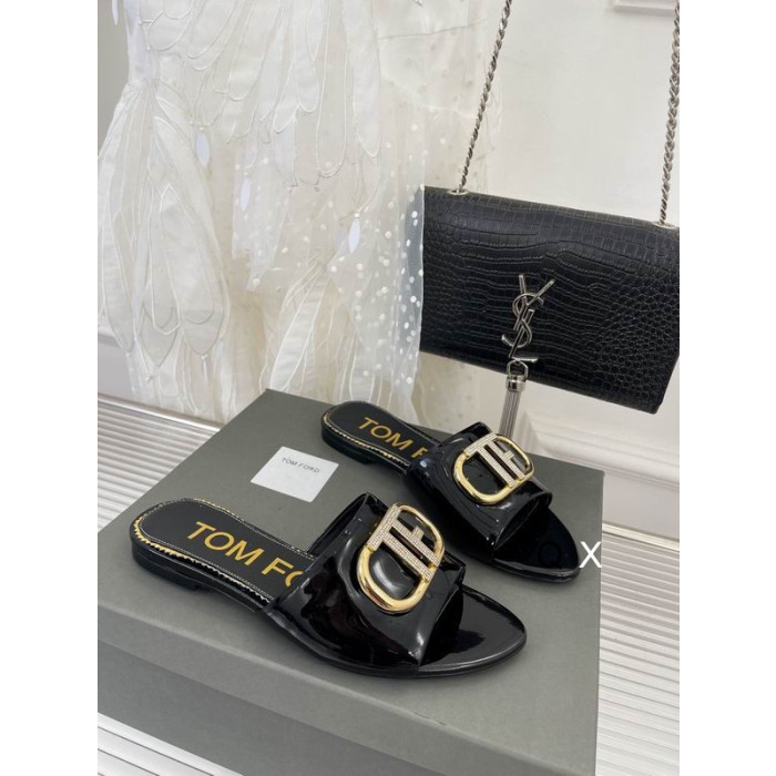Tom Ford lakkbőr TF Logó Dia, Fekete