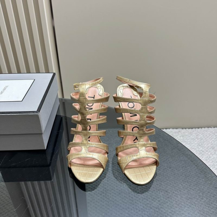 Tom Ford 10cm Nyomtatott Krokodil Ketrecbe zárt Bőr Szandál Sárga