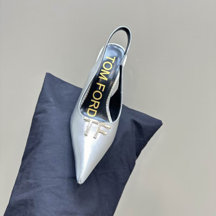 Tom Ford 10cm Bőr Angelina Slingback Ezüst