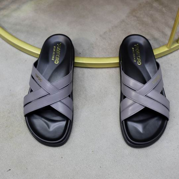 Tom Ford Férfi Bőr Cross Papucs Szürke