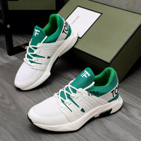 Tom Ford-Nylon Háló Lace-Up Alacsony Szárú Tornacipő, Fehér/Zöld