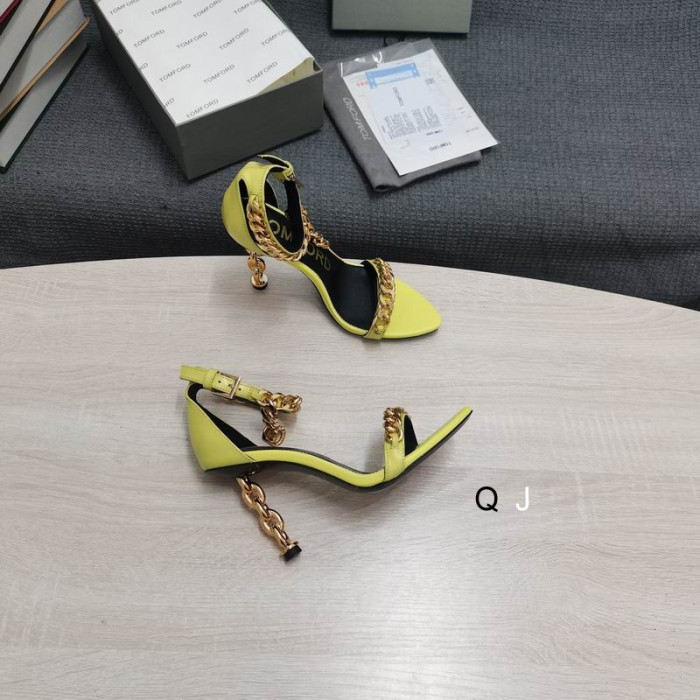 Tom Ford Leathair Miotail Slabhra Léirigh Sandal I Buí