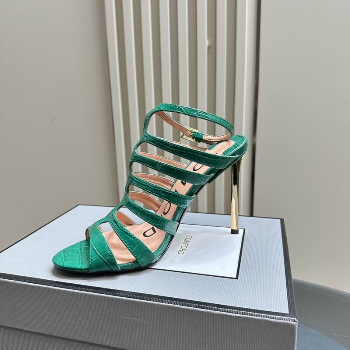 Tom Ford 10cm Clóite Crogall Caged Leathar Sandal I Glas
