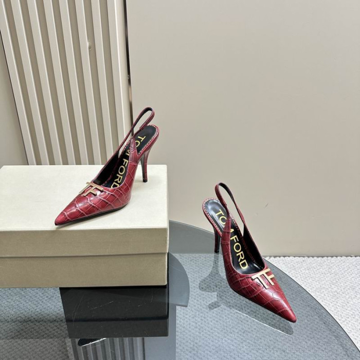 Tom Ford 10cm Crogall Leathar Angelina Slingback I ndath Dearg