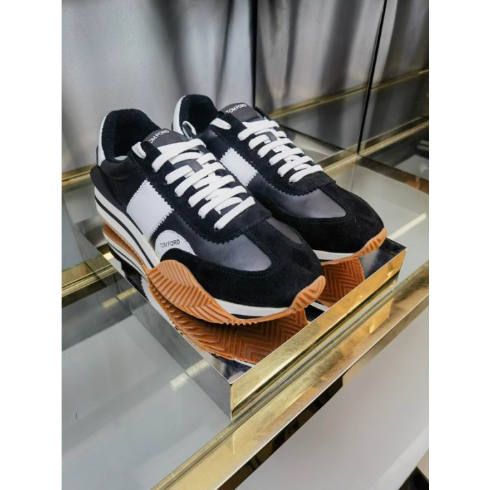 Tom Ford Suede Teicniúil Fabraic James Sneaker I Dubh/Bán 017